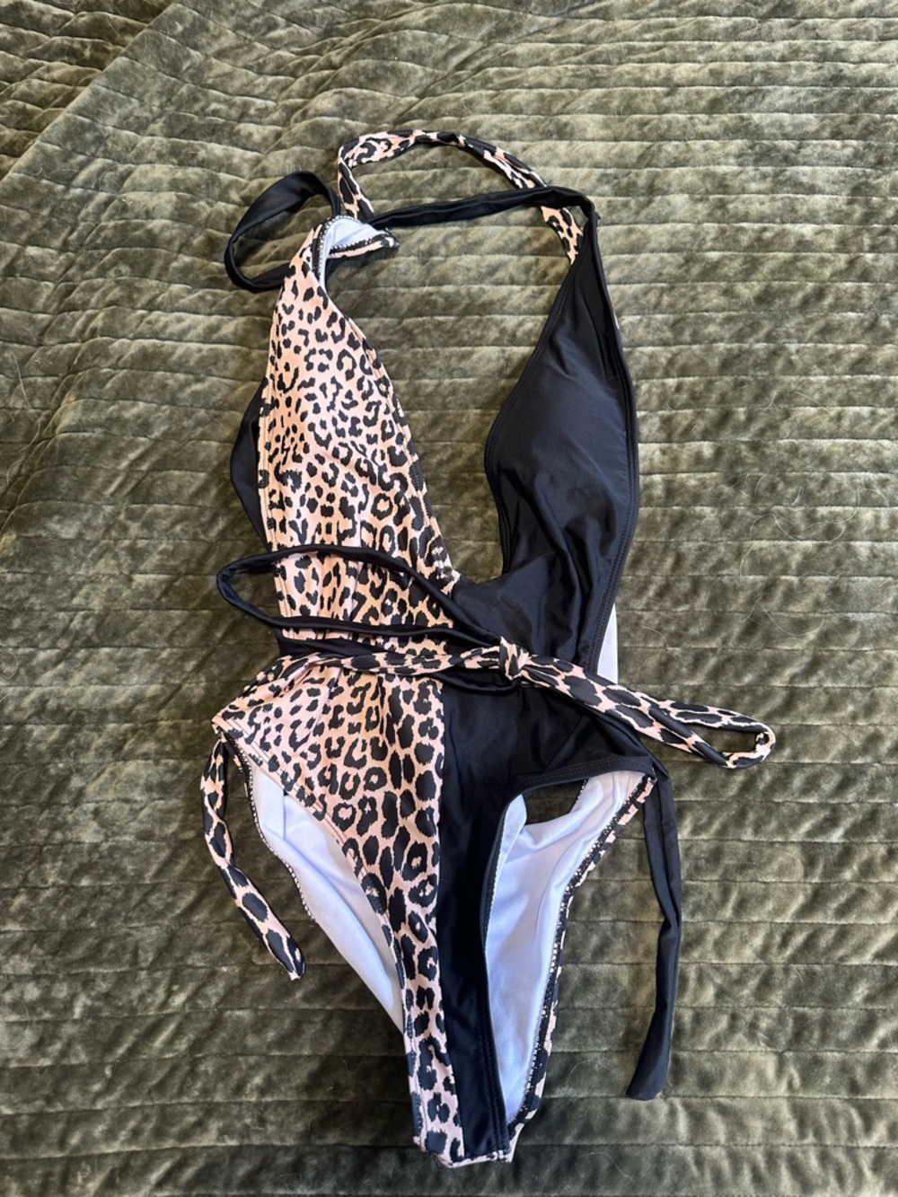 Leopard Print & Black One-Piece Swimsuit